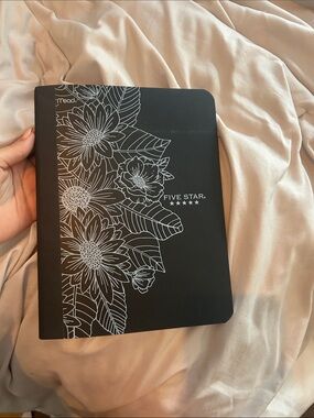 Five Star Black Notebook with White Floral Design